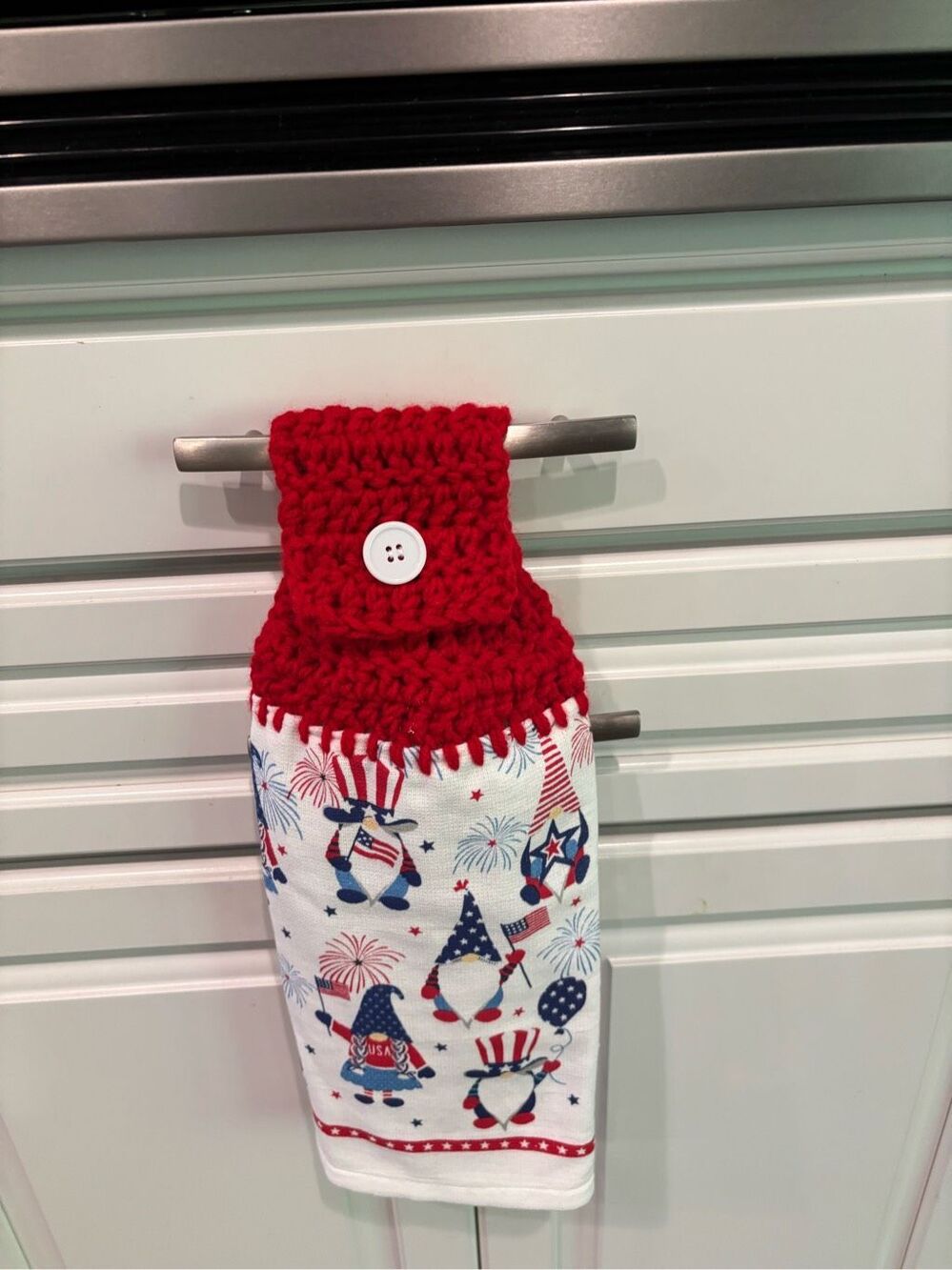 Crochet Top Kitchen Towel-Patriotic gnomes